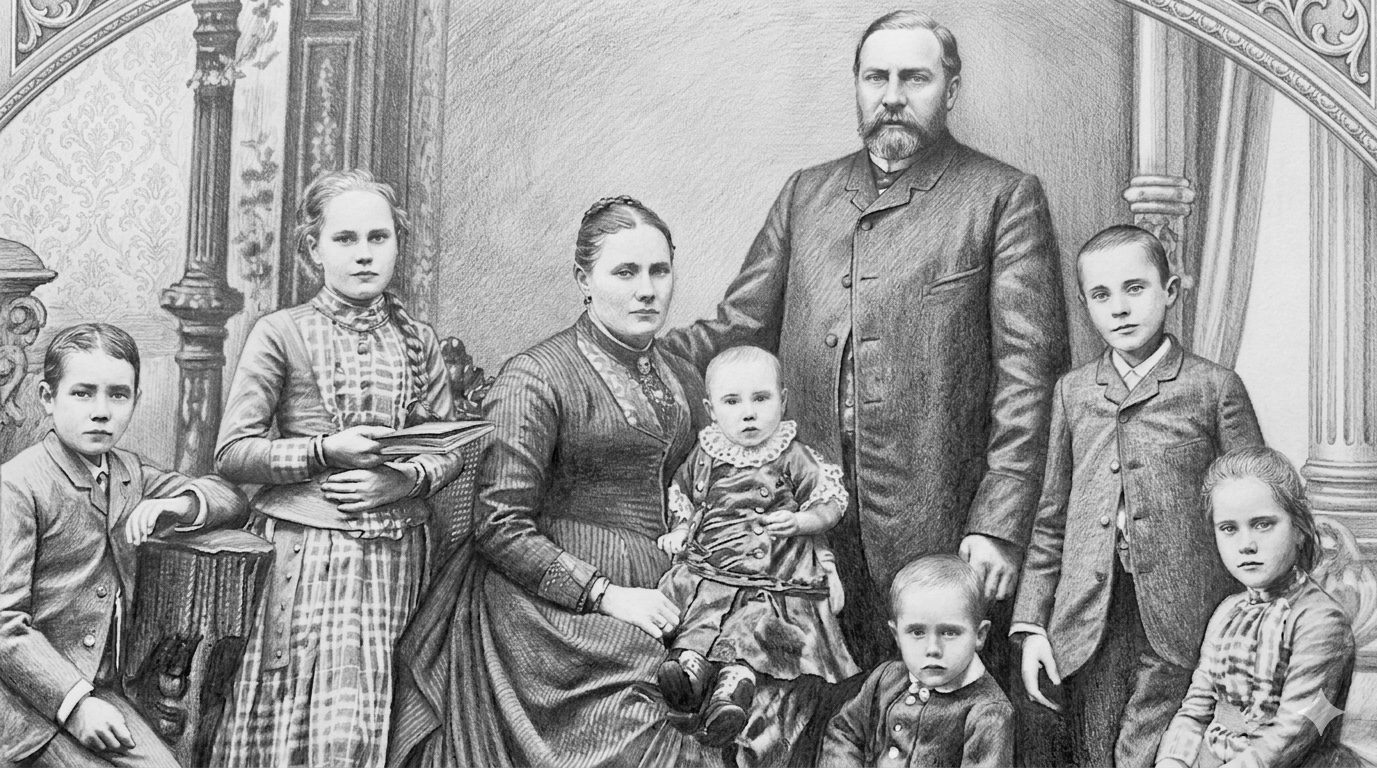 Familienbild von Franz Friemann und Agnes Siepmann mit mehreren ihrer Kinder