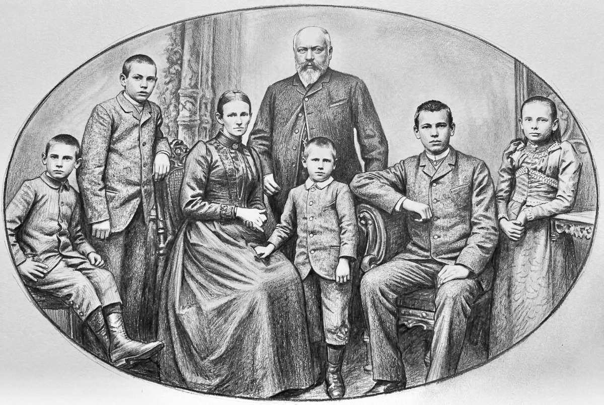 Familienbild von Heinrich Wilhelm Friemann und Agnes Kabeisemann mit mehreren ihrer Kinder